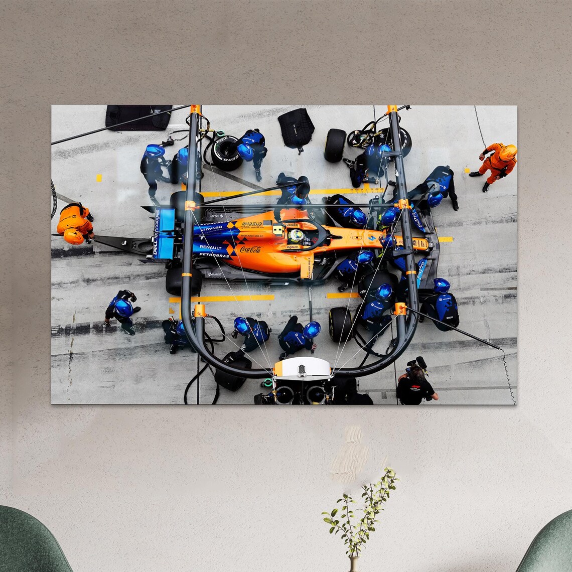 McLaren F1 Pit Stop Aerial Photo Papaya Orange Racing Poster