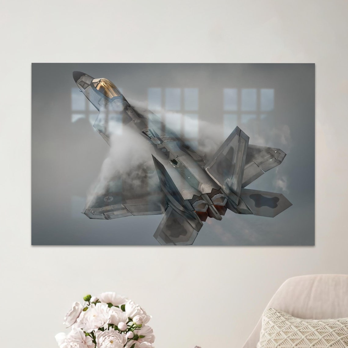 F-22 Raptor Fighter Jet Breaking Vapor Clouds Aviation Art Poster