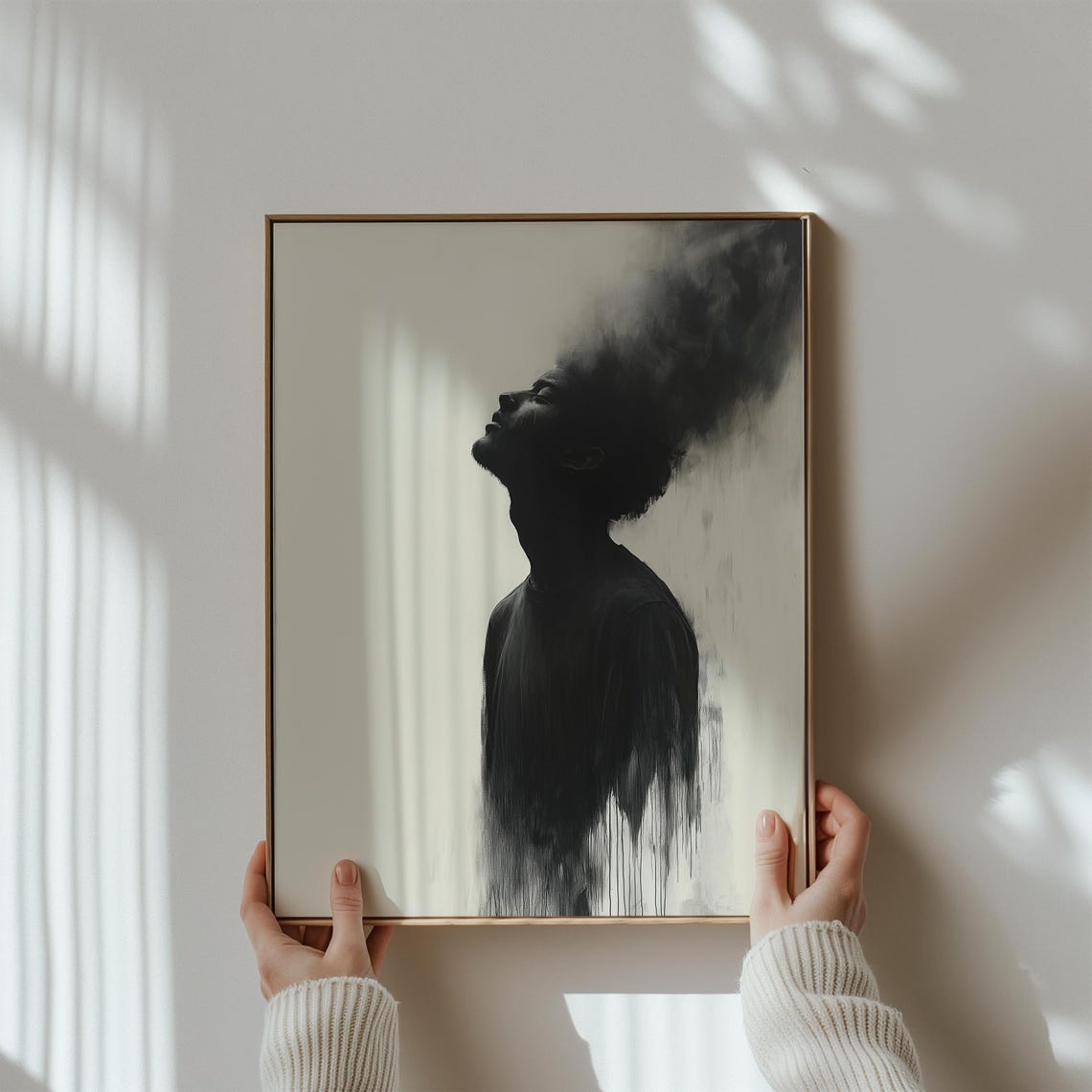 Rising Smoke Man Silhouette Portrait Black Ink Abstract Poster - Image 3