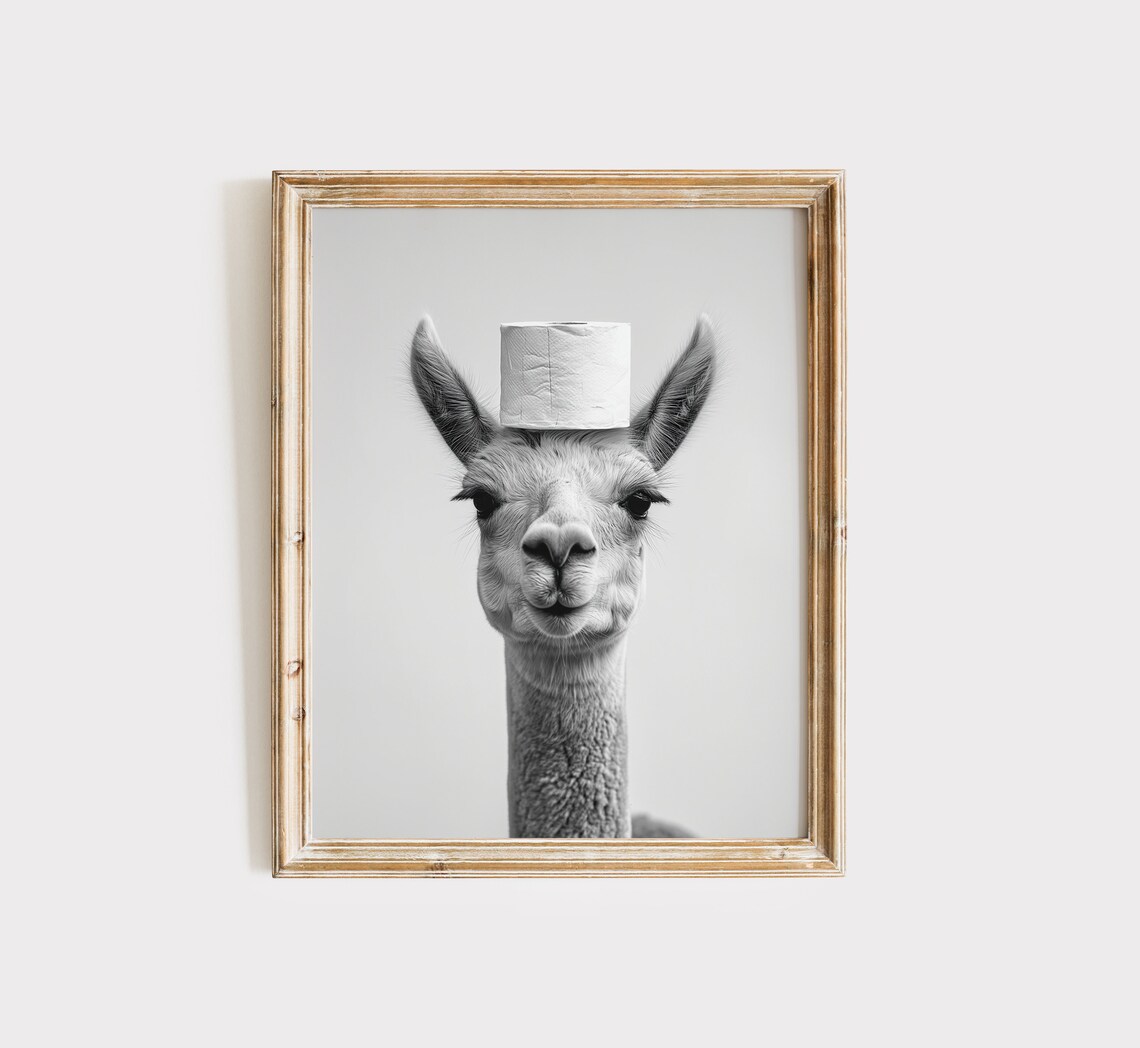 Vicuna Animal Bathroom Art Print, Black And White - Image 3