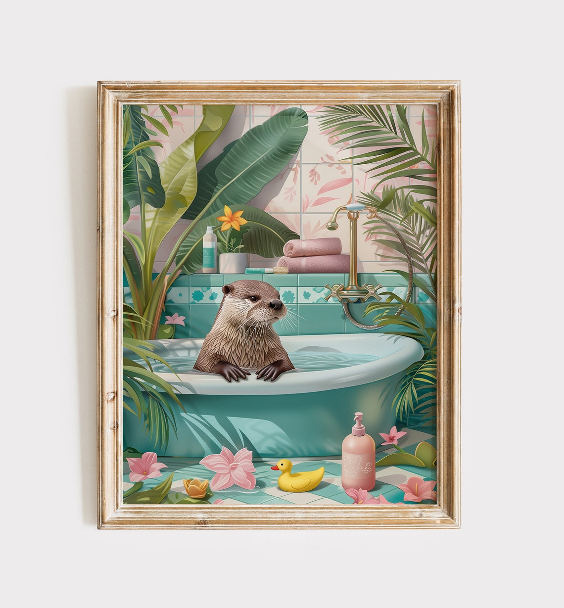 Otter In Tropical Bathtub Maximalist Bathroom Funny Animal Wall Poster - Image 2