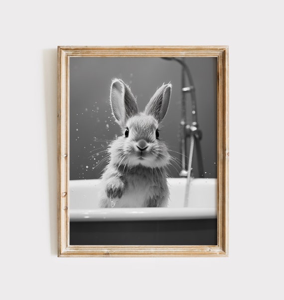 Bunny Print Hare Bathroom Poster Rabbit Toilet Wall Decor Rabbit Painting Animal Bathroom Kids Gift Hare Bathroom Wall Decor