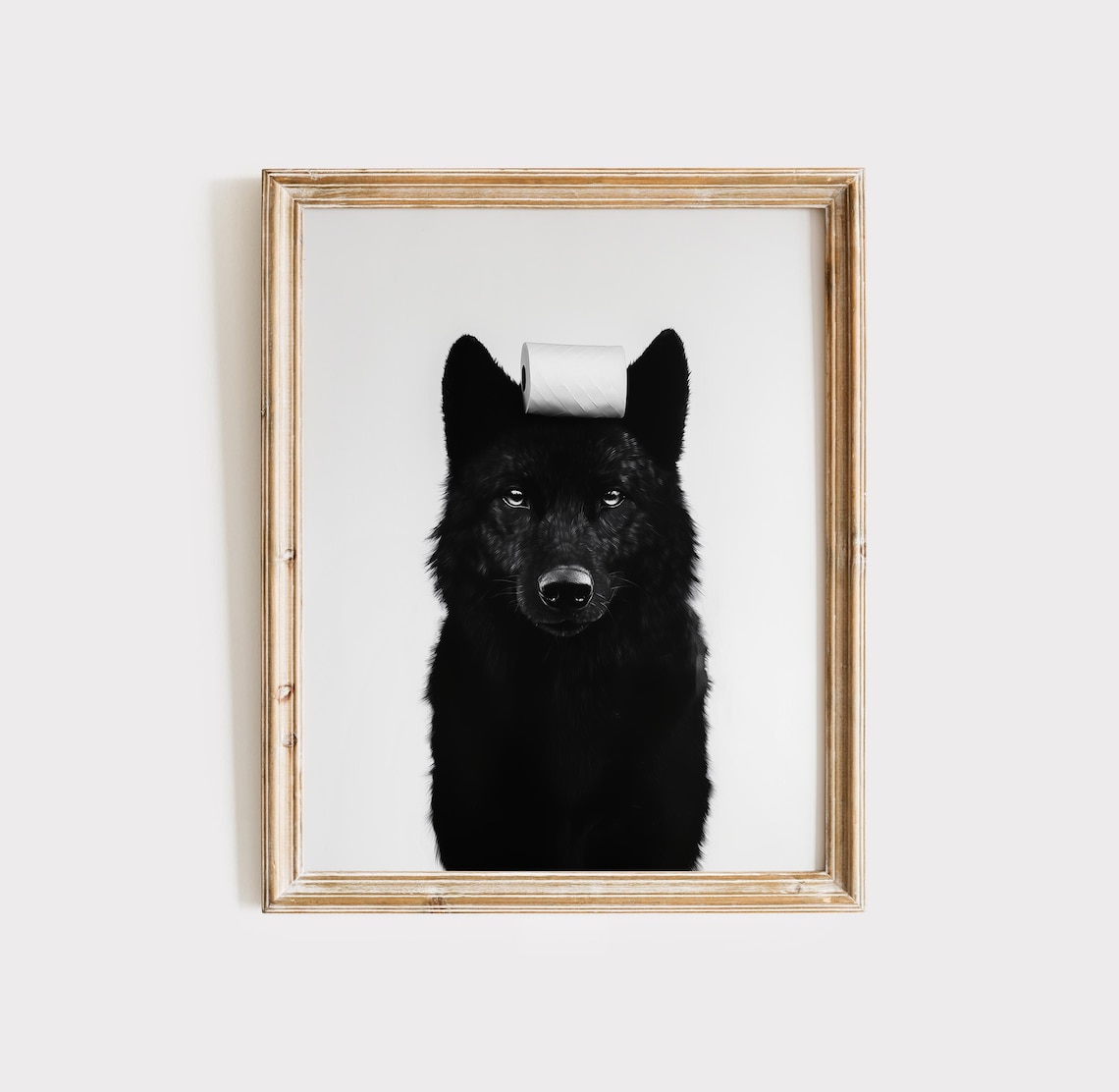 Funny Black and White Wolf with Toilet Paper Roll on Head Poster