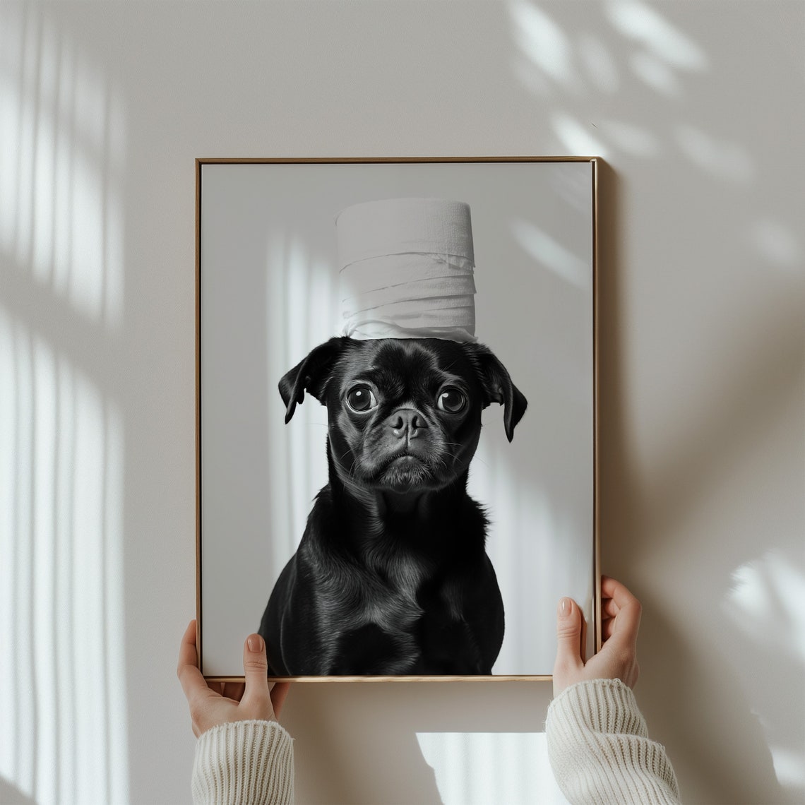 Black Pug Toilet Paper Stack Hat Cute Black White Funny Dog Poster - Image 3