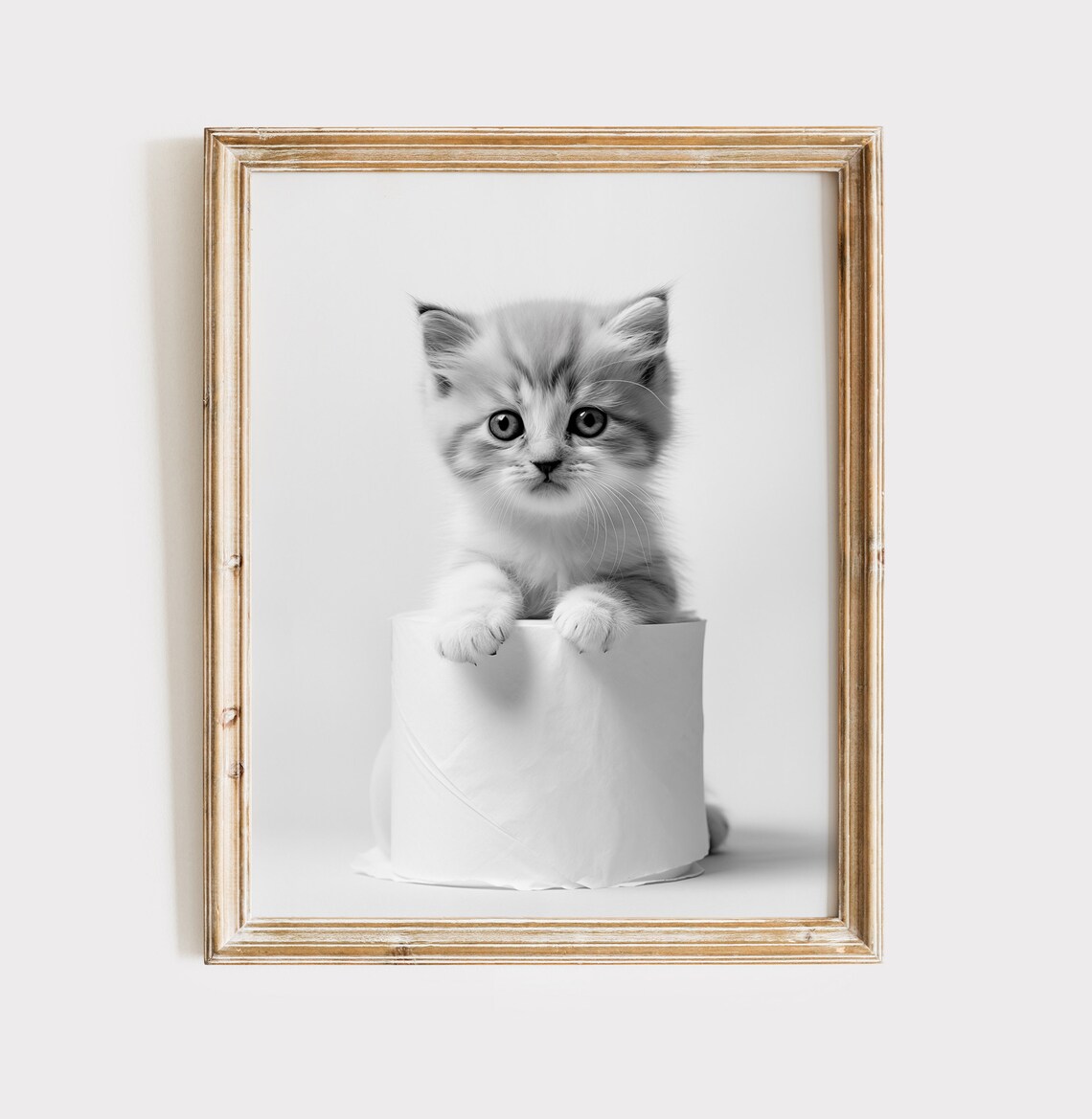 Sweet Kitten Peeking Over Toilet Paper Roll Funny Bathroom Poster