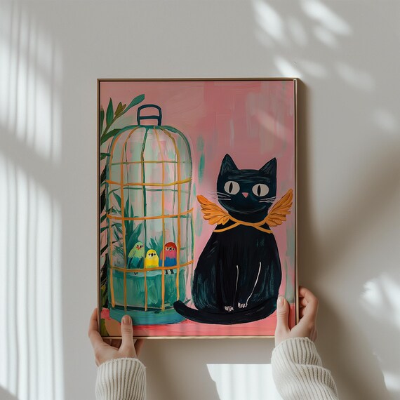 Poster Of Matisse Budgies With Cat Matisse Black Cat Painting Black Cat Poster Black Cat Henri Matisse Print Black Cat Art