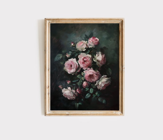 Rose Poster Light Academia Decor Dark Moody Floral Oil Painting Modern Print Halloween Decoration Antique Floral Art Cottagecore Art