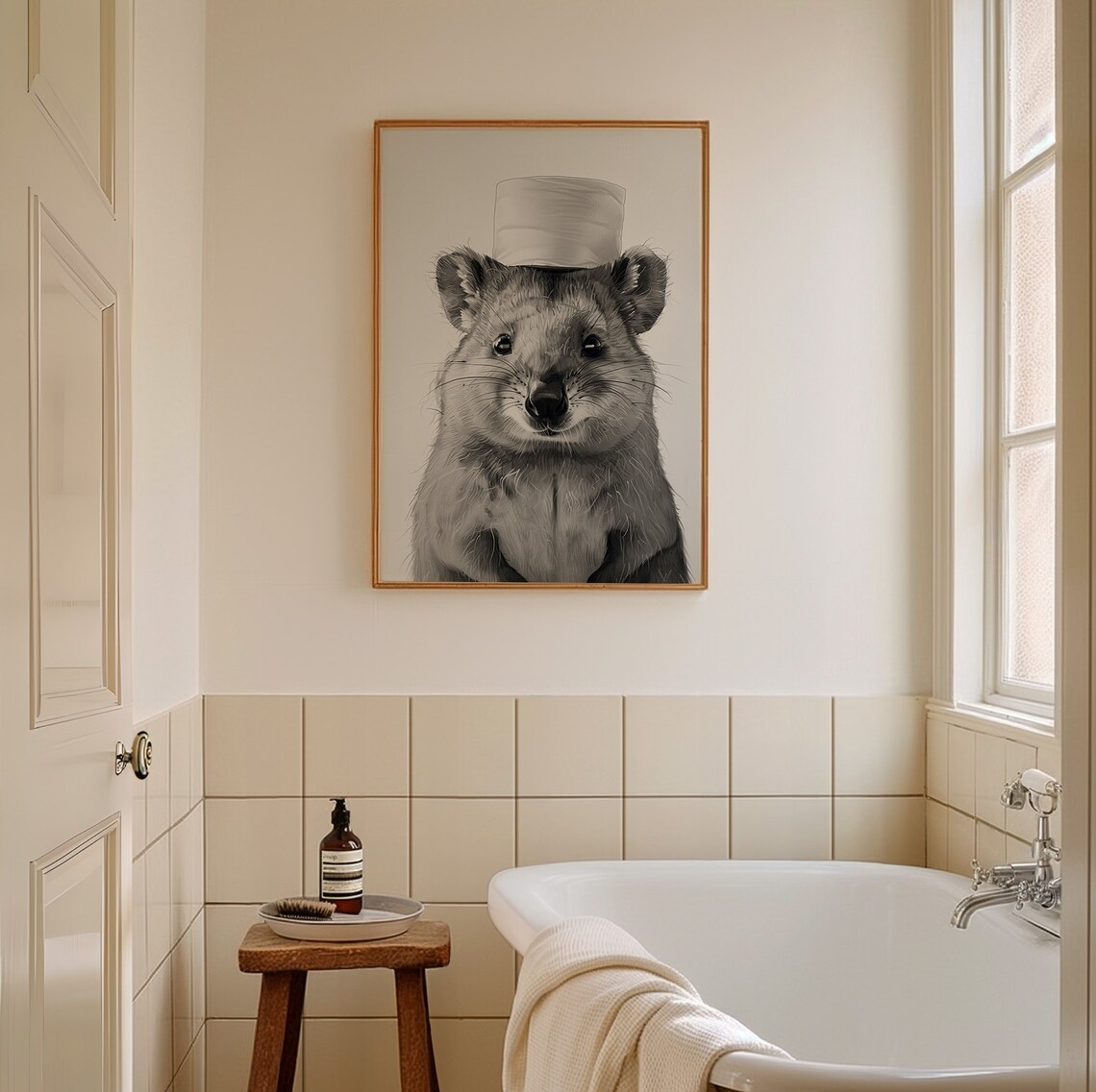 Smiling Quokka Wearing Toilet Paper Hat Funny Bathroom Animal Poster - Image 3
