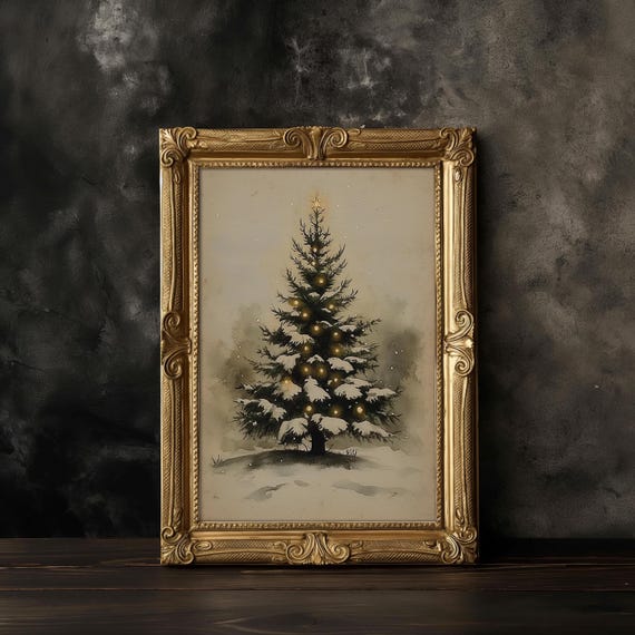Winter Forest Print Snowy Tree Poster Antique White Art Antique White Painting Landscape Painting Vintage Snow Decor Winter Print Gift