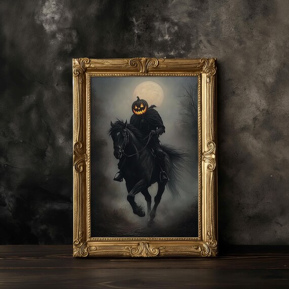 Headless Horseman Pumpkin Head Rider Full Moon Halloween Poster