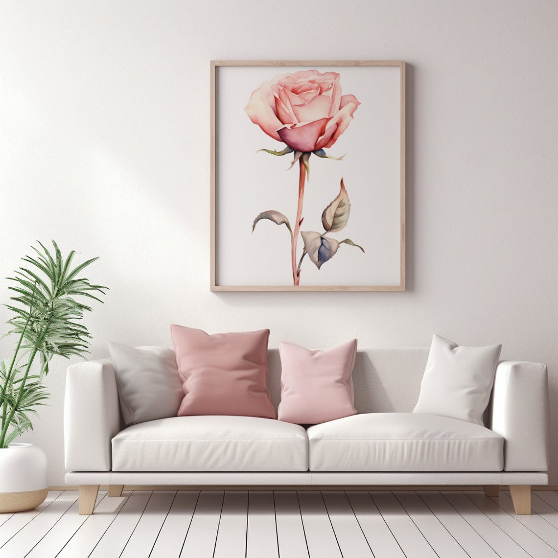 Rose Watercolor Wall Art Watercolor Rose Pink Rose Watercolor Pink Rose Painting Floral Watercolor Rose Wall Art Blush Pink - Image 5