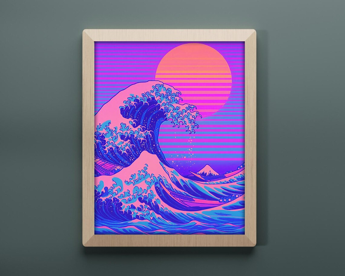 Vaporwave Great Wave Retro Japanese Ocean Poster - Image 2