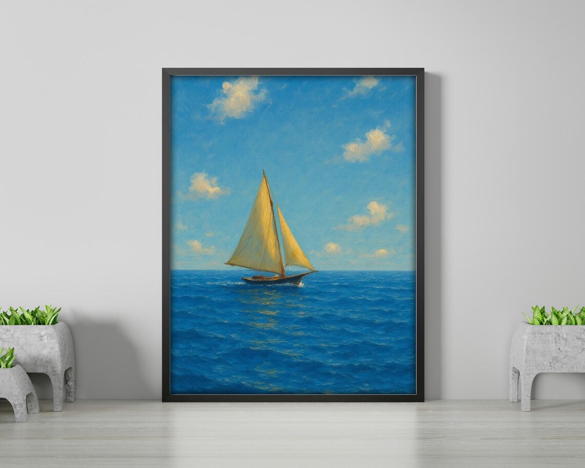 Peaceful Sailboat On The Open Sea, Nautical Art Print - Image 3