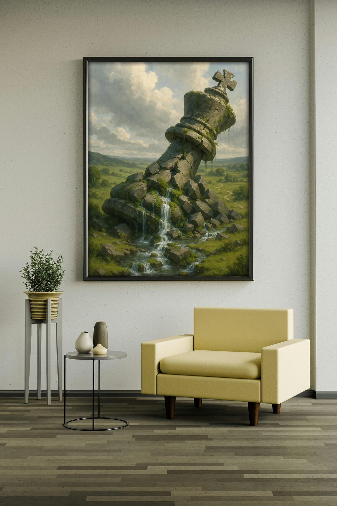 Fallen Stone King Waterfall Fantasy Landscape Art Print - Image 2