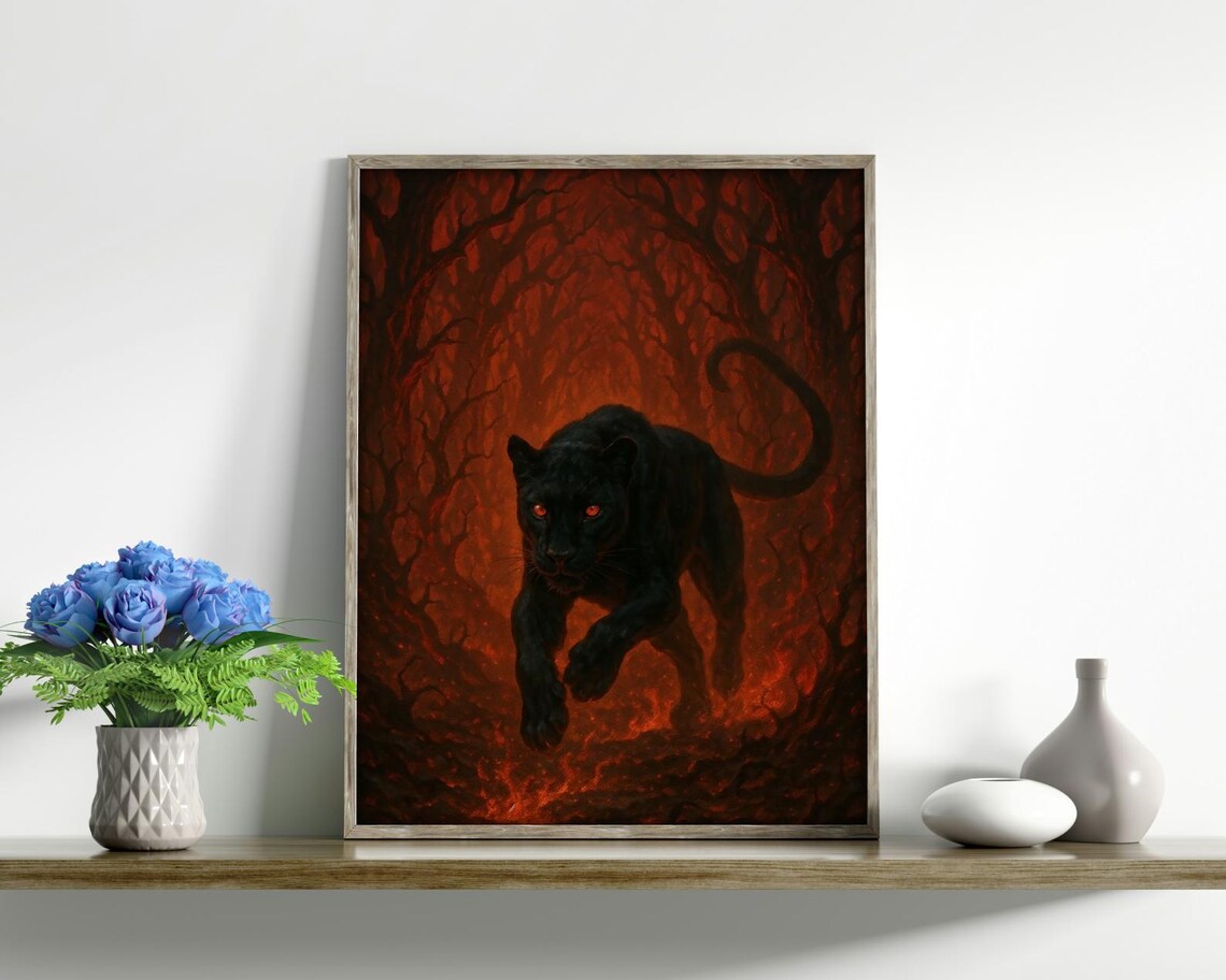 Fierce Panther in Fiery Forest, Dark Fantasy Art - Image 4