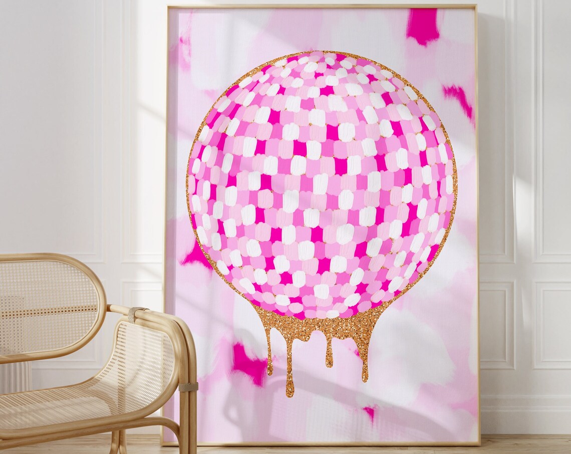 Disco Ball Preppy Art Print, Maximalist Decor