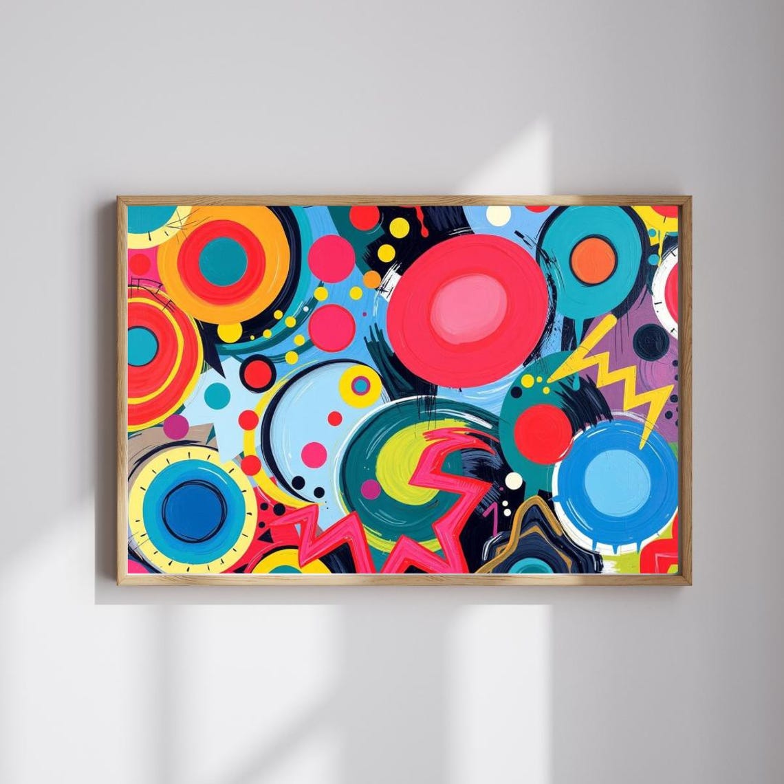 Bold Colorful Circles and Zigzags Retro Pop Abstract Art Poster