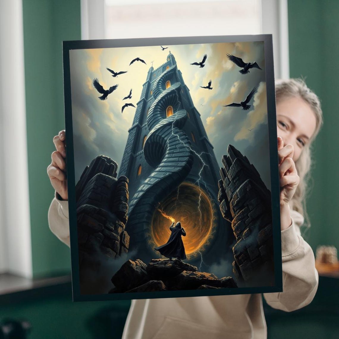 Dark Gothic Tower Fantasy Sorcerer Storm Magic Ravens Poster
