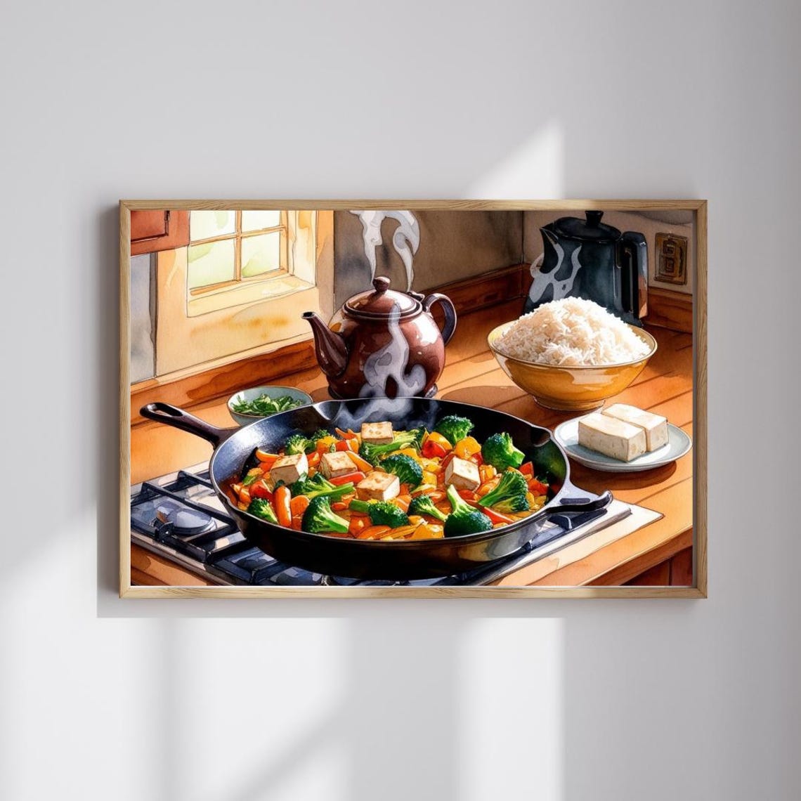 Cozy Kitchen Stir Fry Skillet Jigsaw Puzzle Watercolor Wall Art