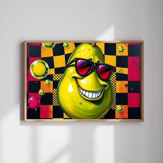 Cool Avocado in Sunglasses Checkerboard Pop Art Funny Poster