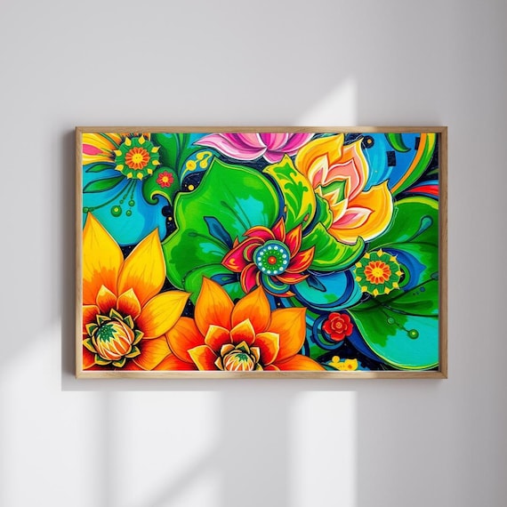 Bold Tropical Flower Abstract Colorful Modern Living Room Poster