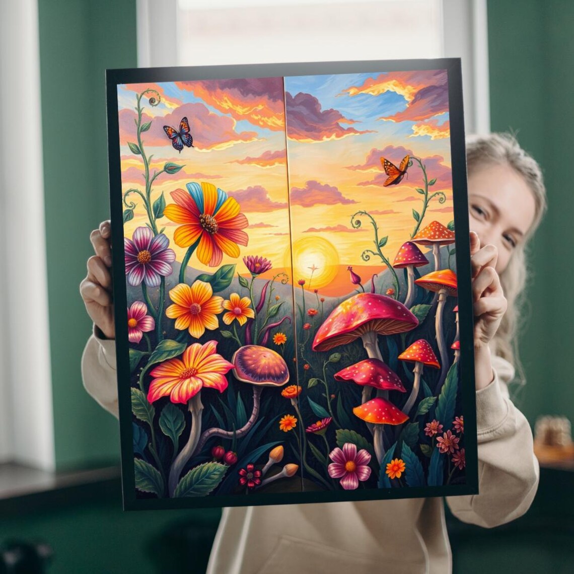 Botanical Garden Poster Print, Whimsical Floral Scene