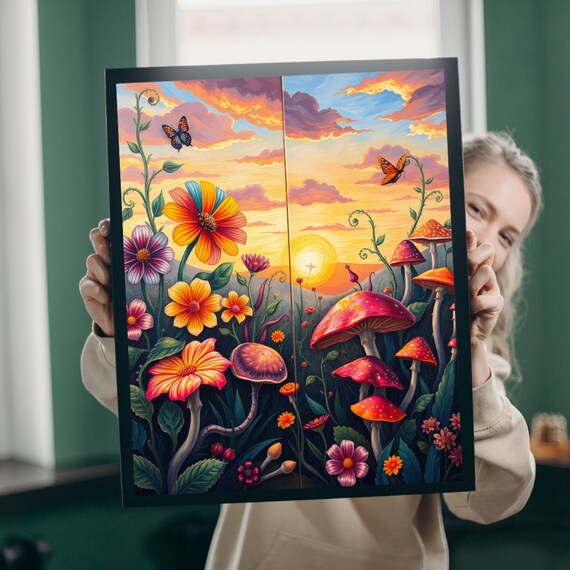 Botanical Garden Poster Print, Whimsical Floral Scene