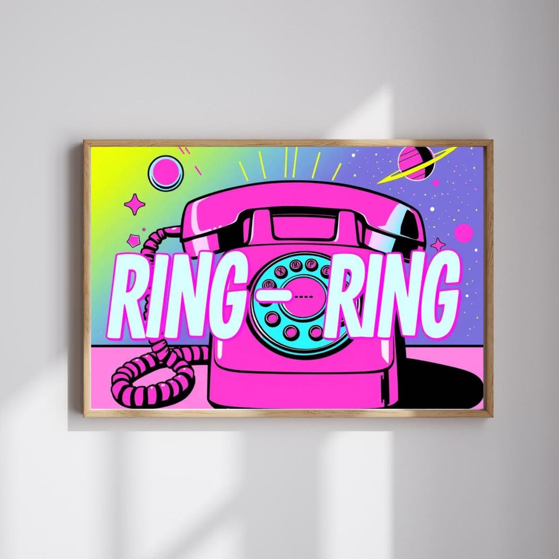 Pink Retro Rotary Telephone Ring Ring Cosmic Space Pop Art Poster