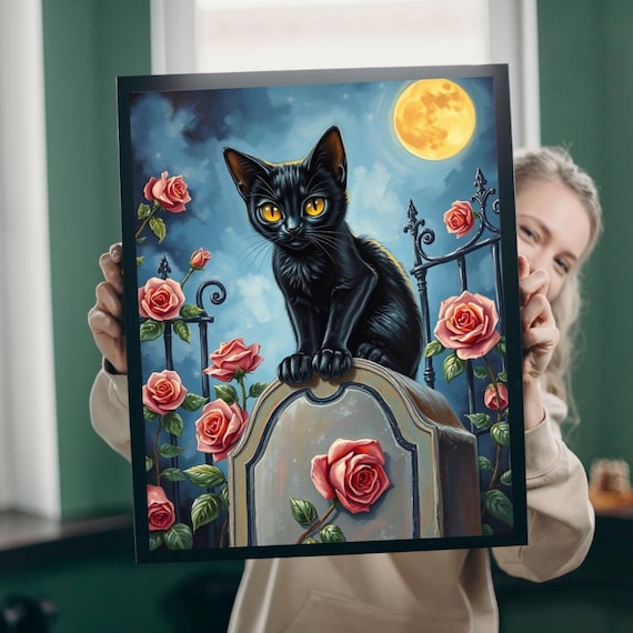 Black Cat Graveyard Jigsaw Puzzle Gothic Halloween Family Game