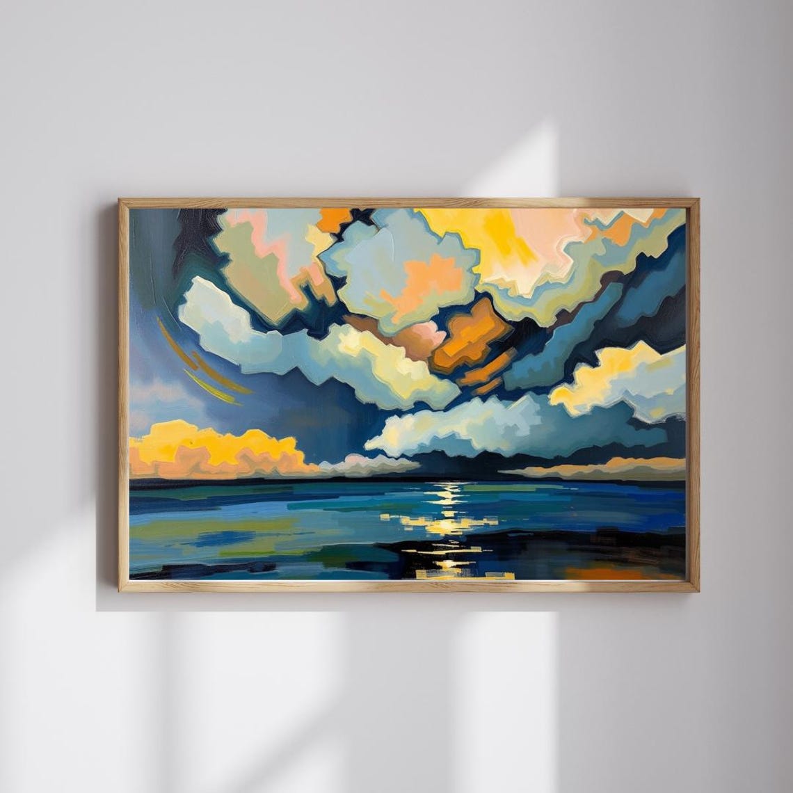 Dramatic Sunset Ocean Waves Stormy Cloud Abstract Seascape Poster