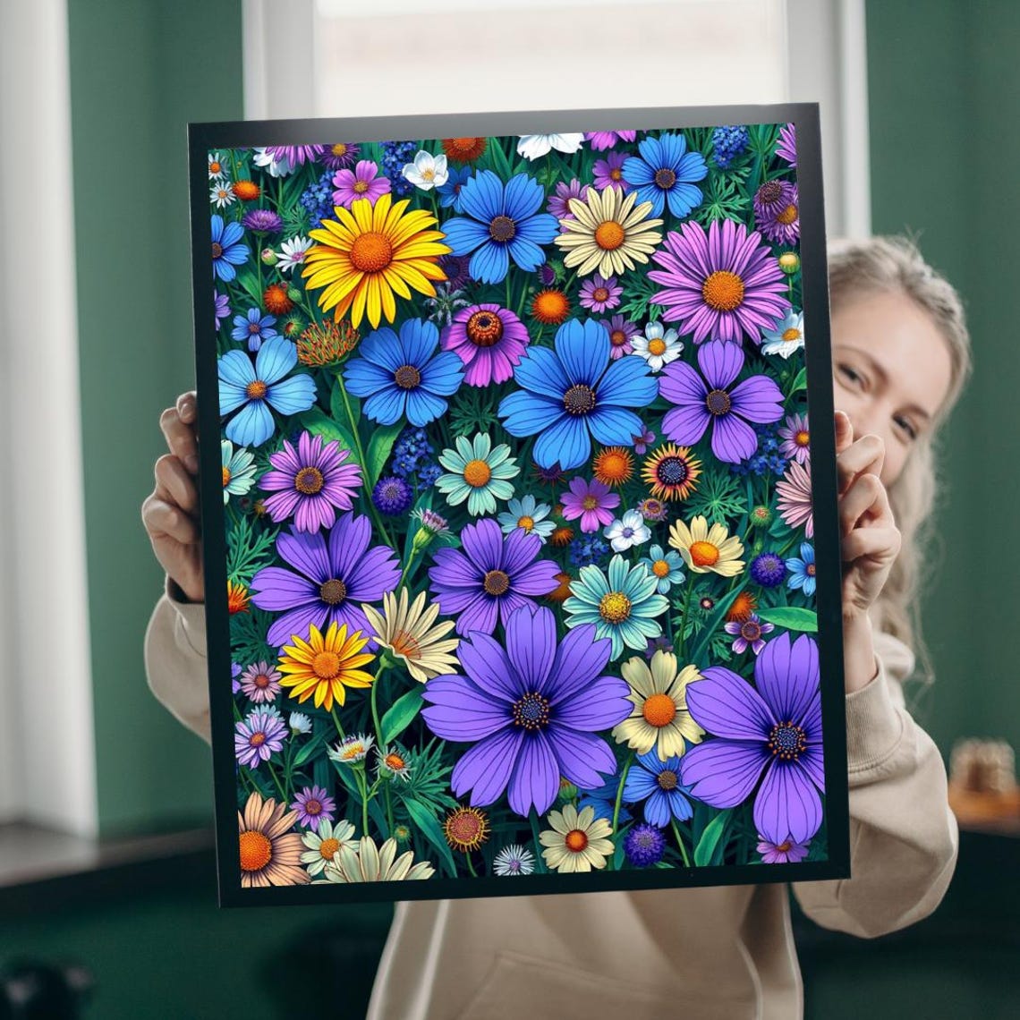 Purple Cosmos Flower Poster Violet Blooms Garden Close Up Decor Art