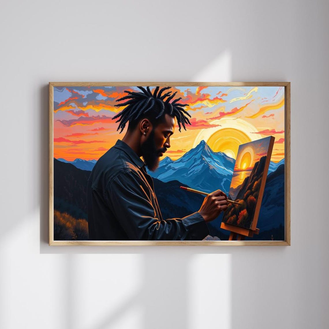 Artist Painting Mountain Sunset on Easel Inspirational Creative Poster