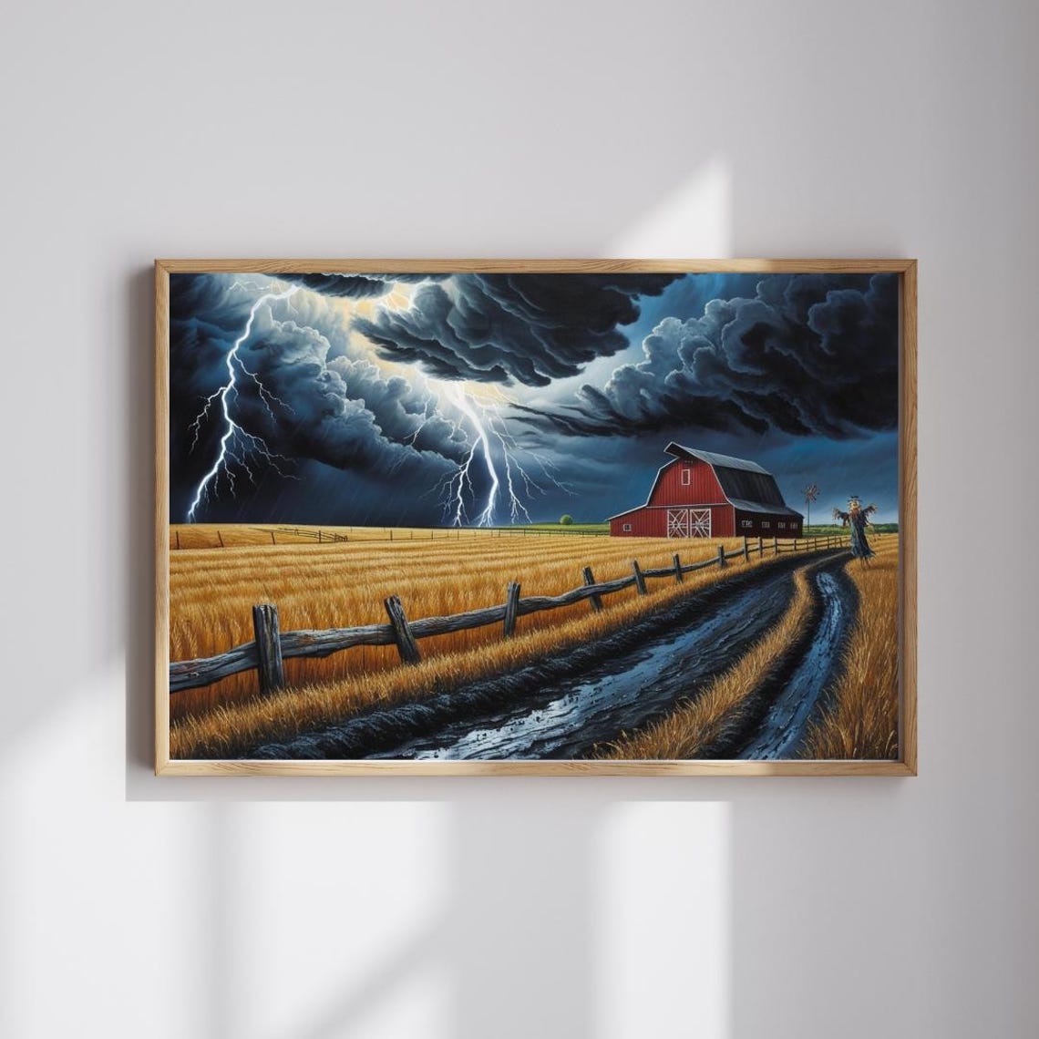Stormy Red Barn Thunderstorm Wheat Field Farm Landscape Poster