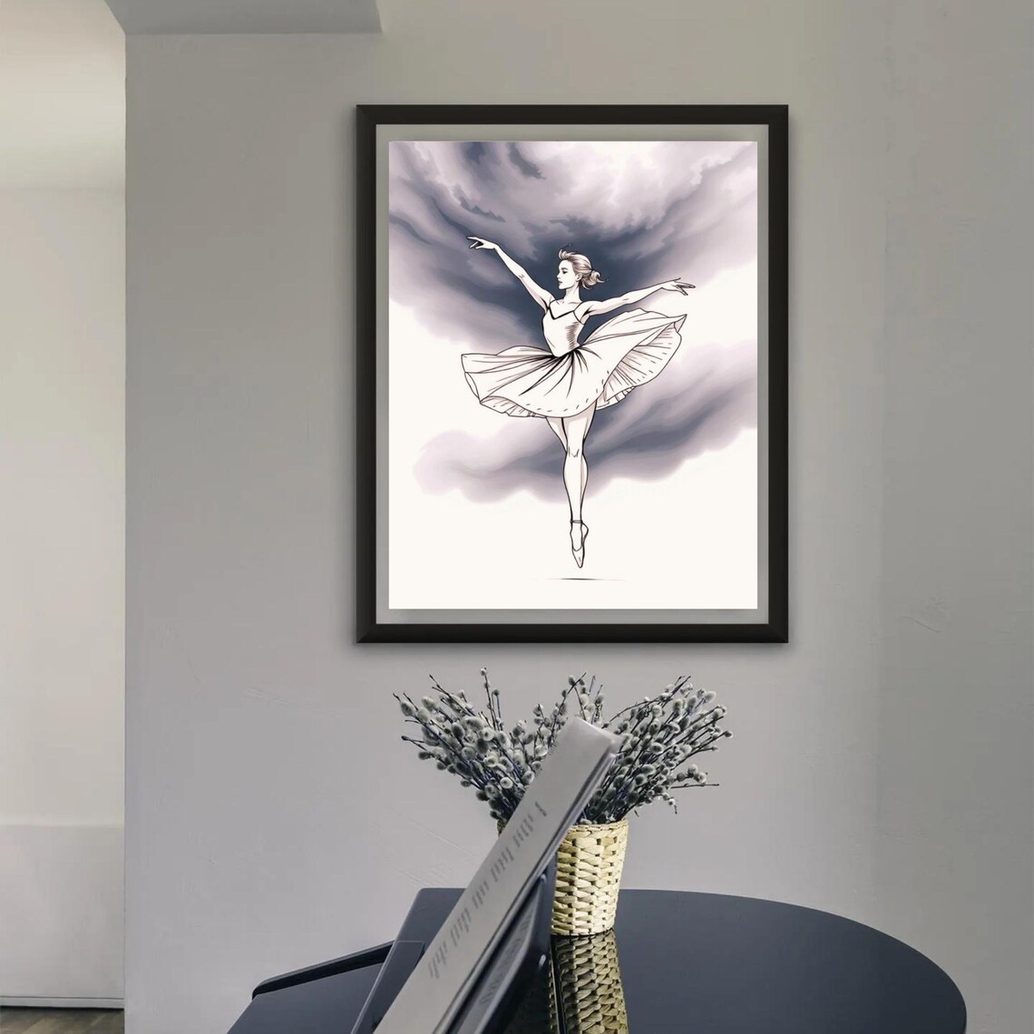 Ballerina Sketch En Pointe Flowing White Tutu Smoky Gray Ballet Art Print - Image 3