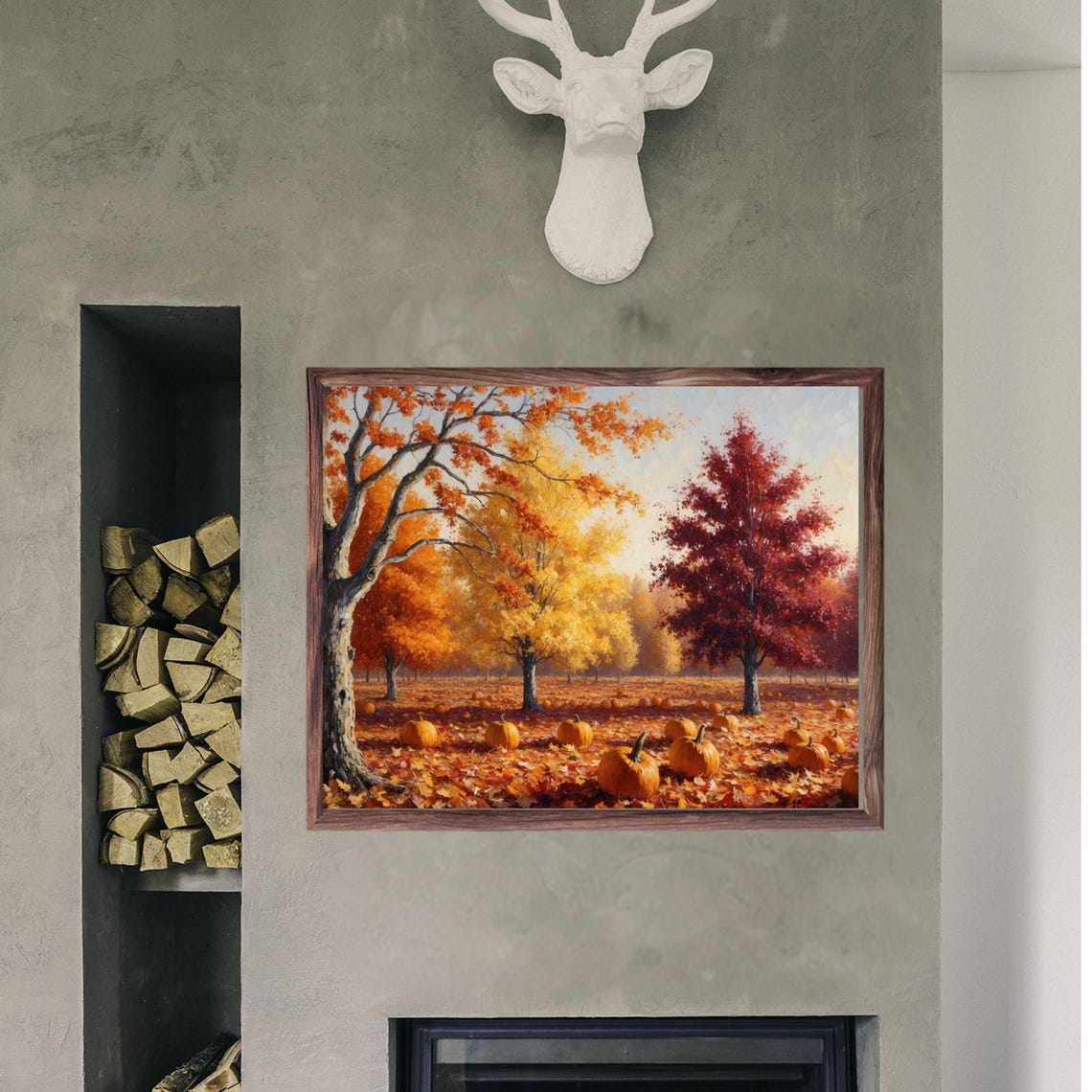 Pumpkin Patch Among Blazing Autumn Trees Fall Harvest Wall Poster - Image 3