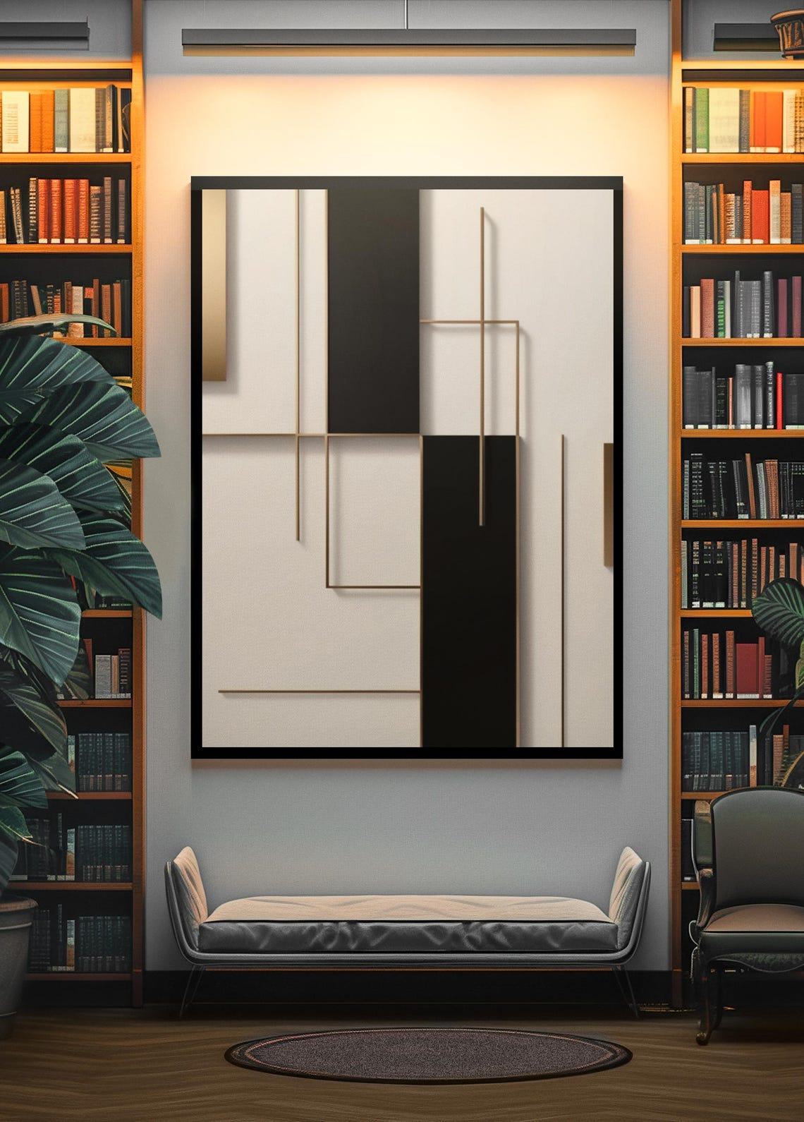 Black White Gold Geometric Abstract Minimal Lines Modern Office Poster - Image 4