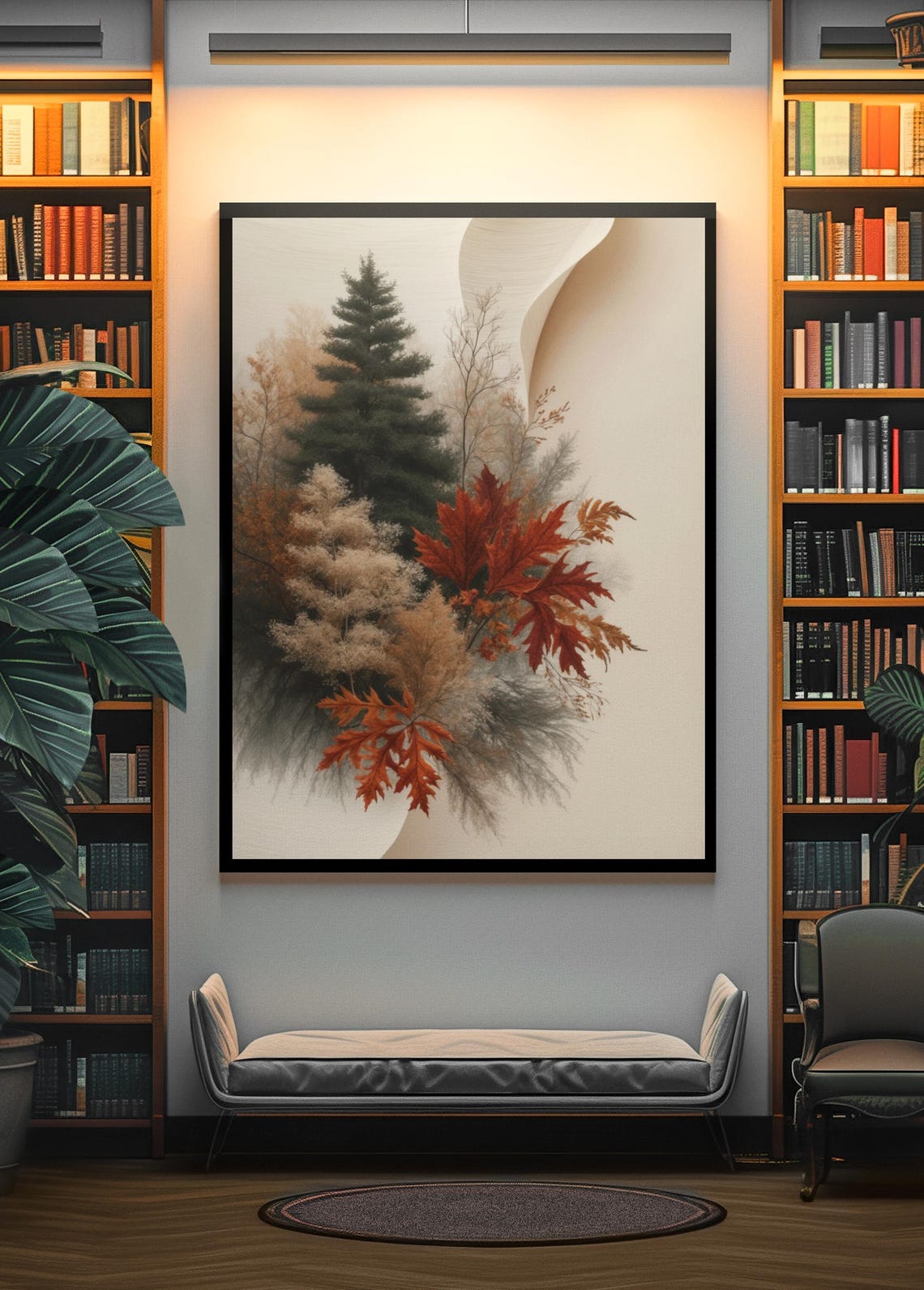 Tall Pine Forest With Fiery Autumn Maples Soft White Art Poster - Image 4