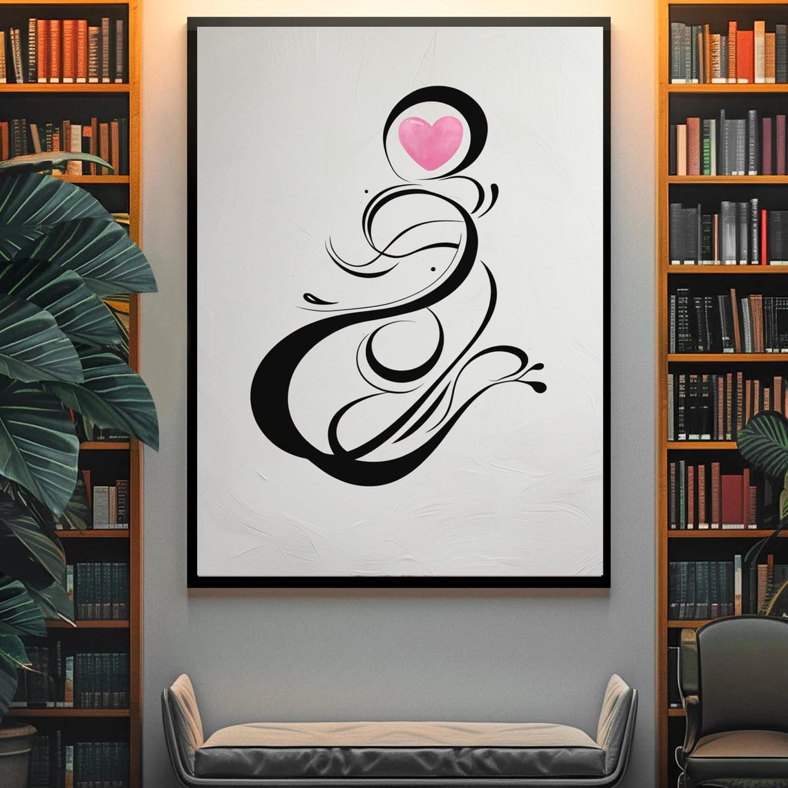 Minimalist Black Line Art Heart With Pink Accent Modern Wall Poster - Image 4