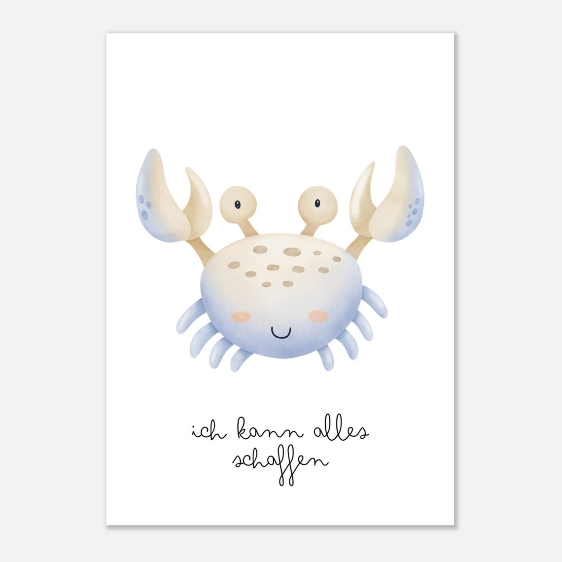 Smiling Watercolor Crab 'I Can Do It' Affirmation Kids Room Poster - Image 2