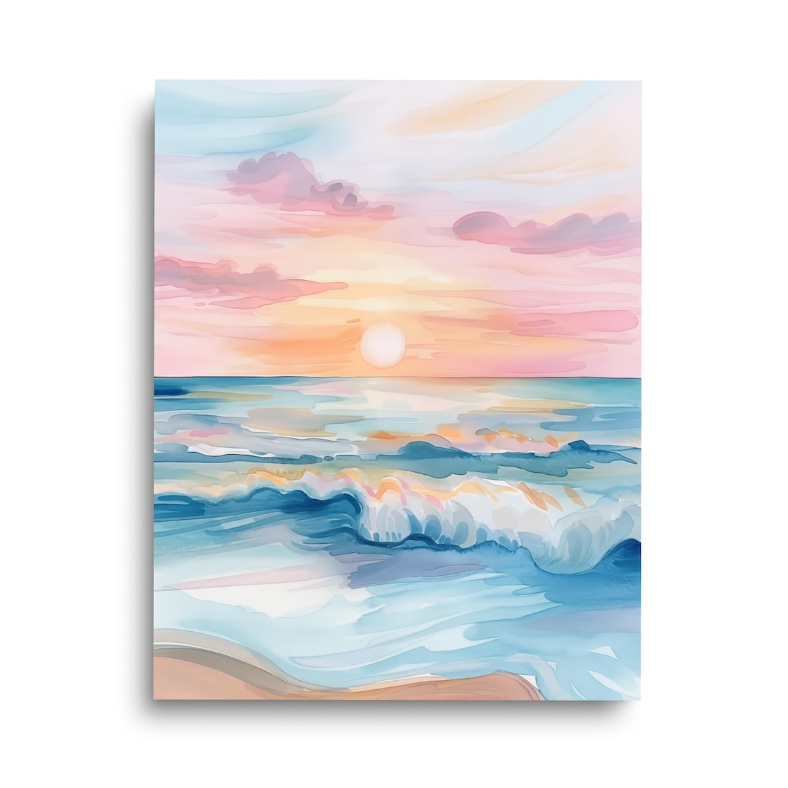 Pastel Beach Sunset Watercolor Coastal Landscape Art Print