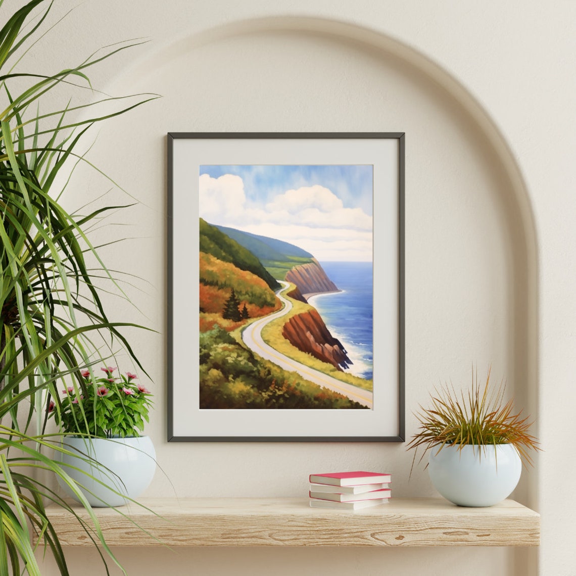 Winding Coastal Cliff Road Through Autumn Forest Canada Poster - Image 3