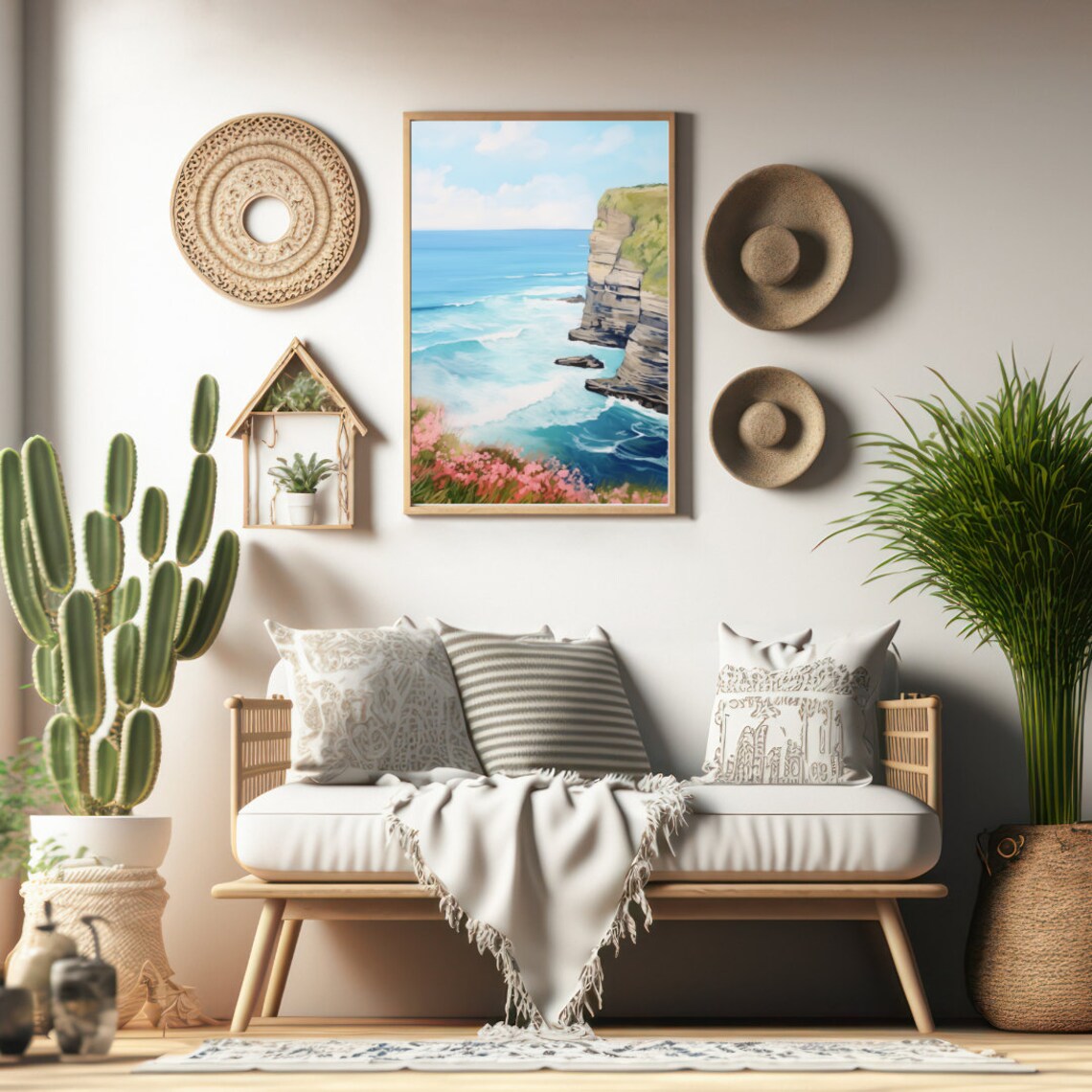 Uluwatu Watercolor Print, Bali Coastal Landscape