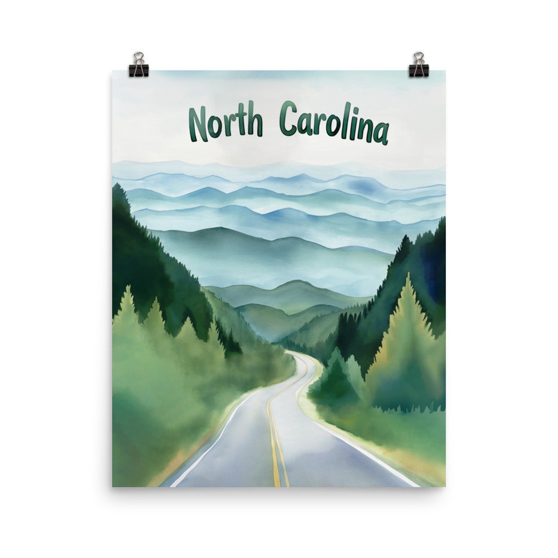 North Carolina Misty Blue Ridge Mountains Parkway Scenic Road Poster