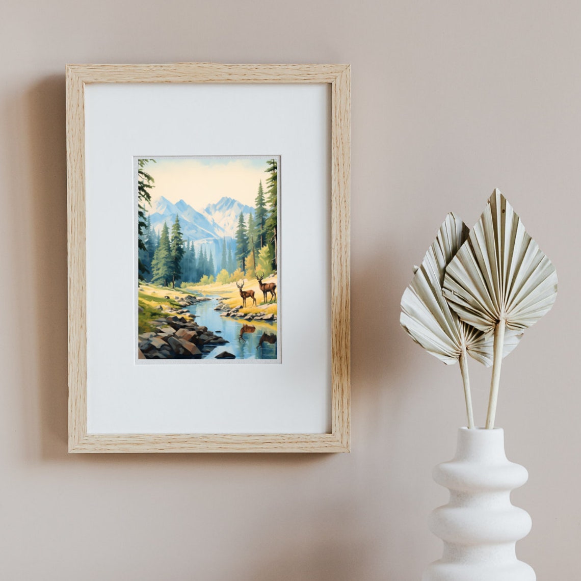 Yosemite Deer by a Mountain Stream Under Snowy Sierra Peaks Poster - Image 3