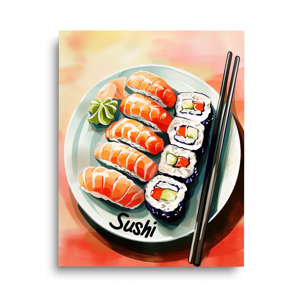 Tokyo Sushi Platter Watercolor Japanese Food Kitchen Art Poster