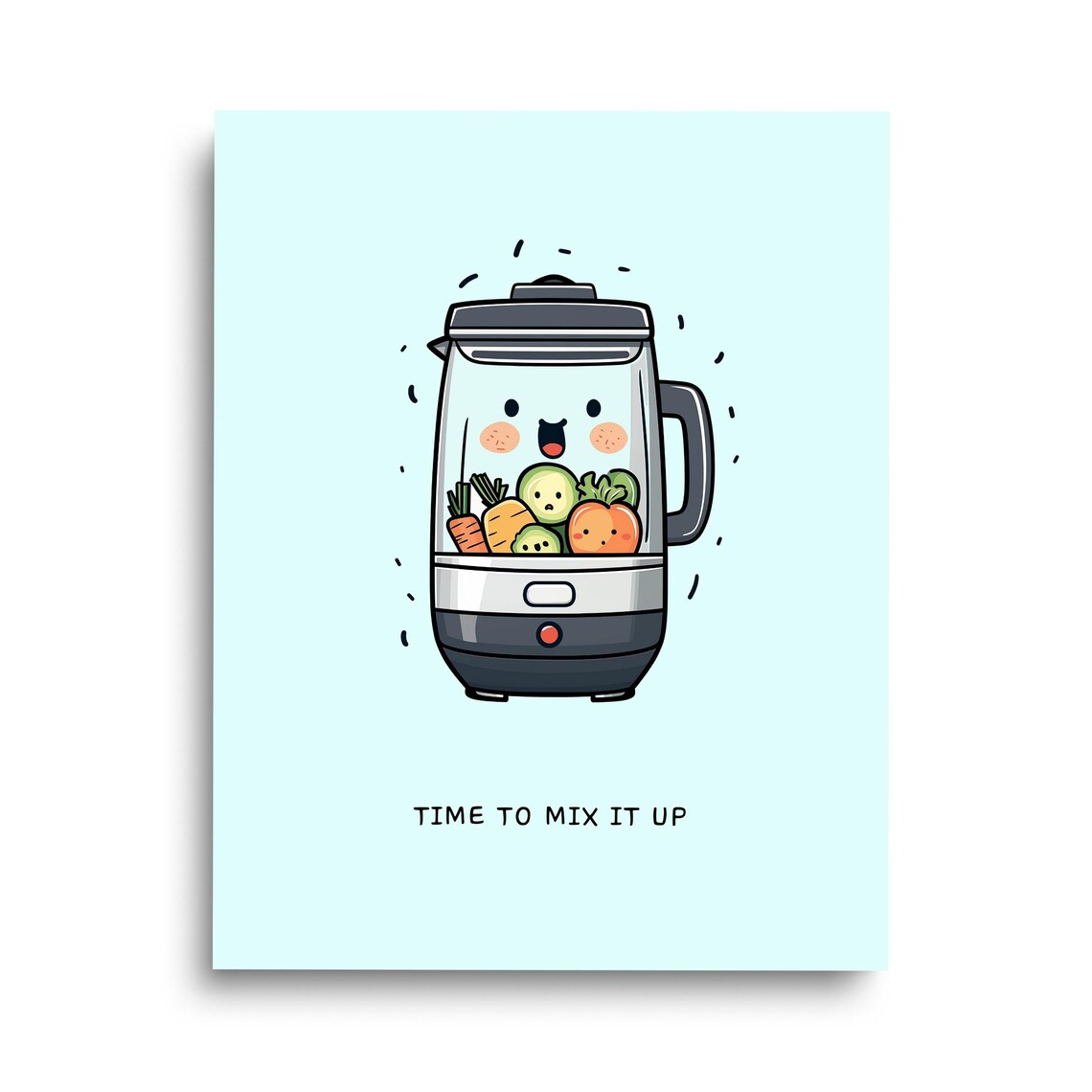 Cute Blender Cartoon Time To Mix It Up Kitchen Pun Art Poster