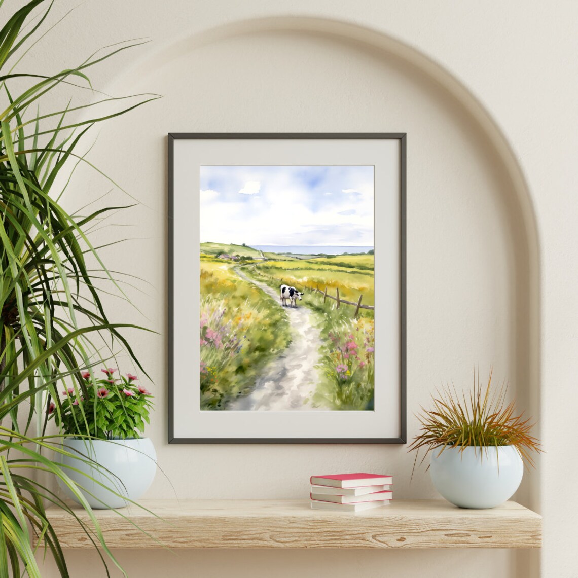 Galway Country Lane With Cow Through Meadow Toward The Sea Poster - Image 3