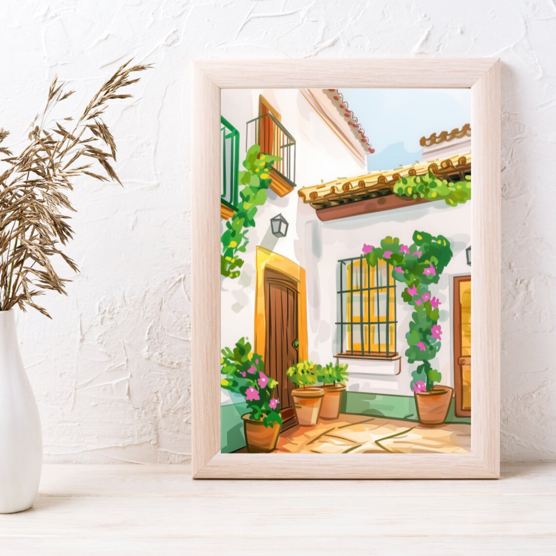 Seville Yellow Door Courtyard Bougainvillea Watercolor Poster - Image 3