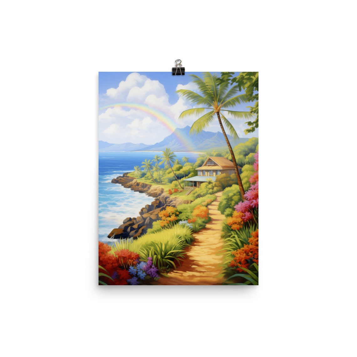 Kauai Coastal Garden With Rainbow Over the Ocean Hawaii Poster