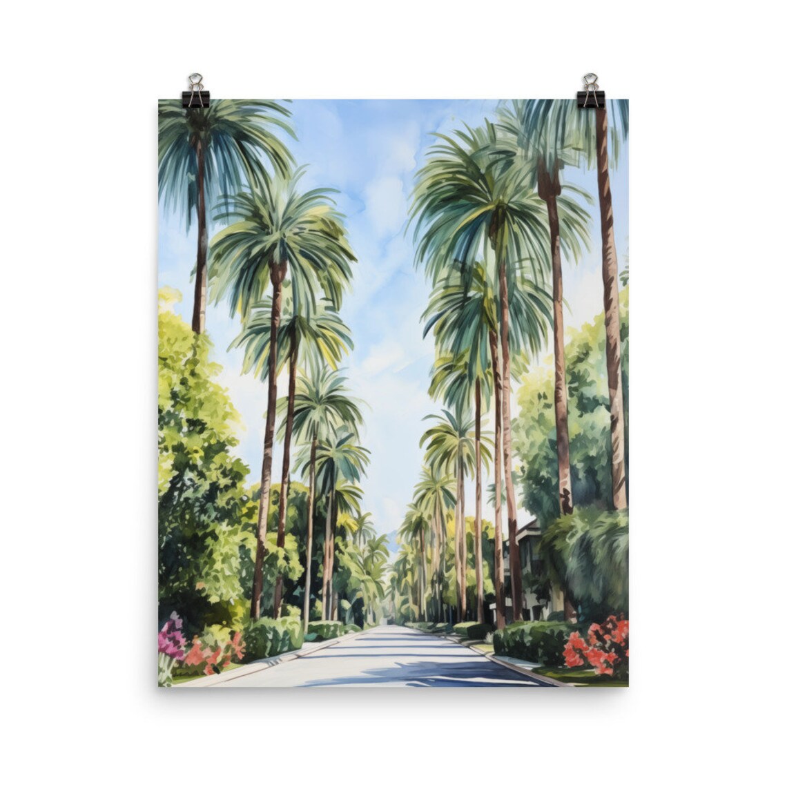 Beverly Hills Watercolor Travel Poster, Palm Trees